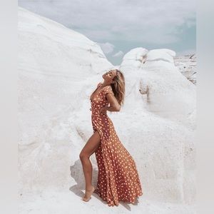 $238 TULAROSA SID WRAP MAXI DRESS BABY SHOWER WEDDING REVOLVE LOVERS FRIENDS